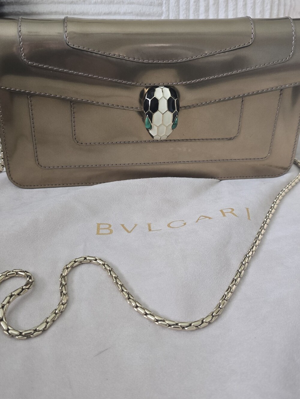 Bvlgari Serpenti Forever Shoulder Bag in Metallic Bronze Patent Leather